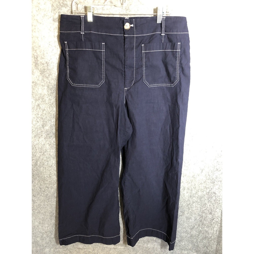 Maeve Anthropologie Pants 33 The Colette Blue Wide Leg Cropped Stretch